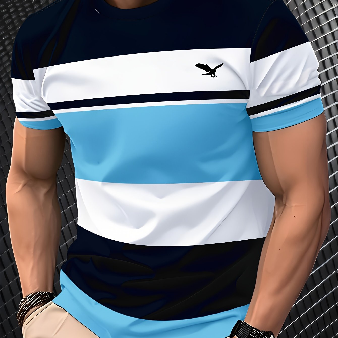 TEMU Men's Casual Crew Neck T-shirt, 3d Short Sleeve, Breathable Polyester Fabric, Regular Fit, Fashionable & Comfortable, Non-see-through,