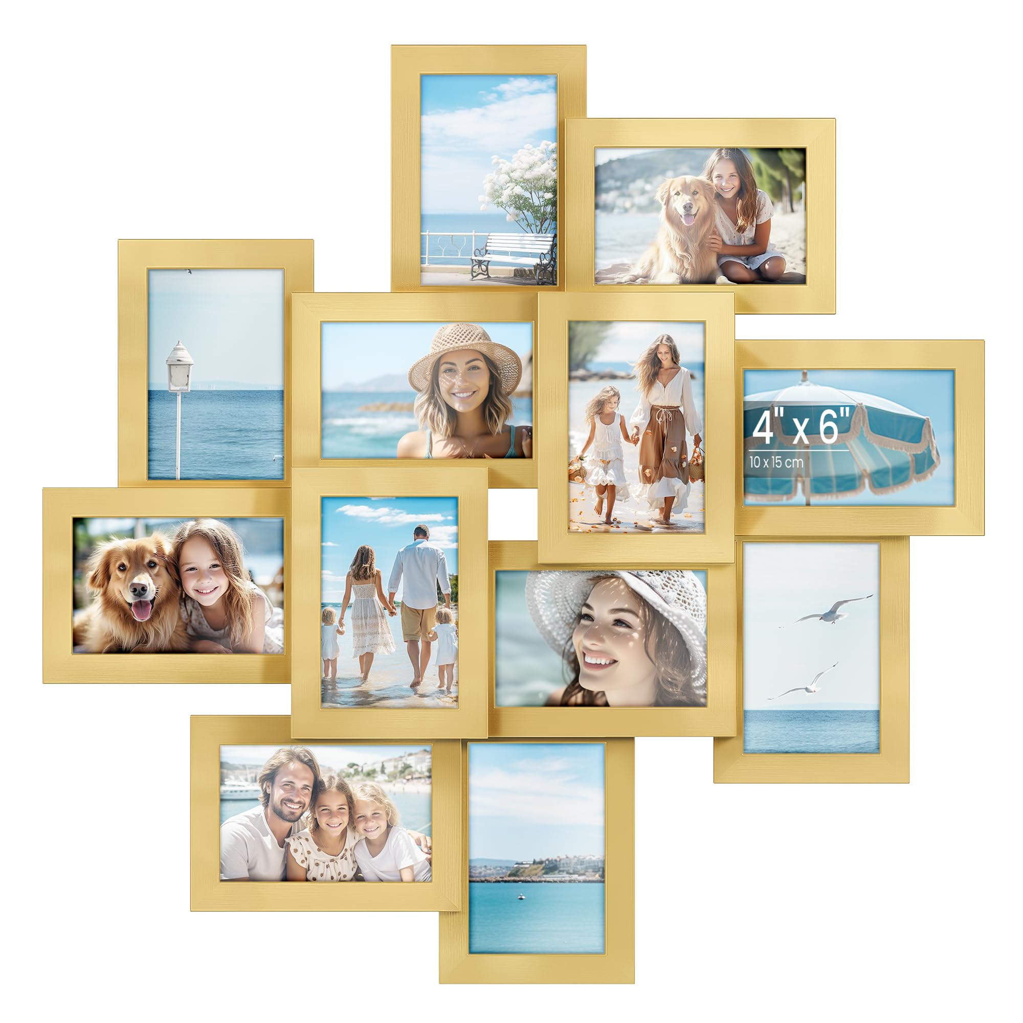 SONGMICS 4x6 Collage Picture Frames, 12-Pack Photo Collage Frame for Wall Decor, Glass Front, Assembly Required, Pale Gold URPF022A01