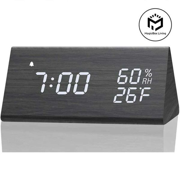 Wooden Alarm Clock LED Time Display USB Charger Humidity and Temperature Detection Digital Alarm Clock For Bedside Table Y240904