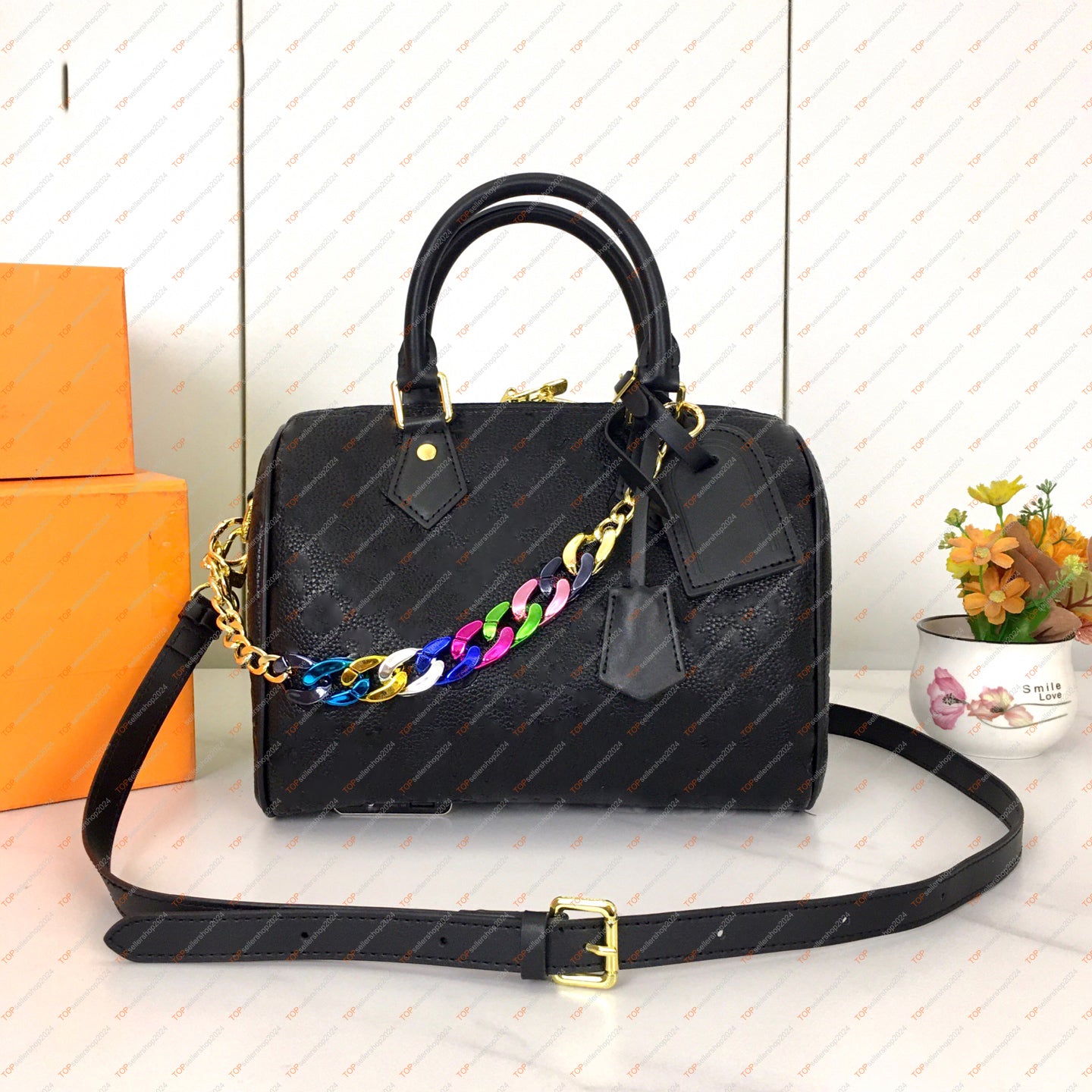 Speedys 25 Designer Women&#039;s Shoulder Bag High Quality Embossed Leather Handbag Fashion Luxury Colorful Chain Decoration Women&#039;s Boston Bag