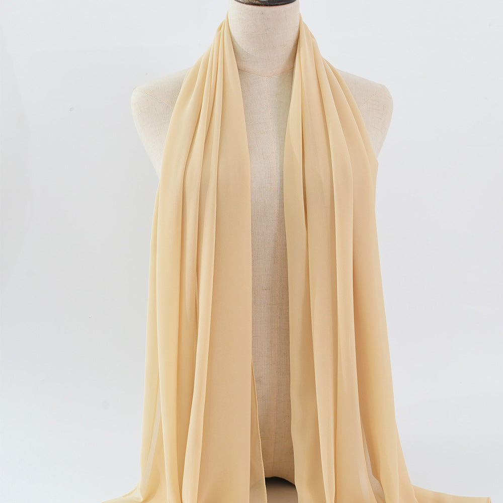 K966 Spot solid color pearl chiffon bubble scarf headscarf Malaysian women&#039;s long scarf silk
