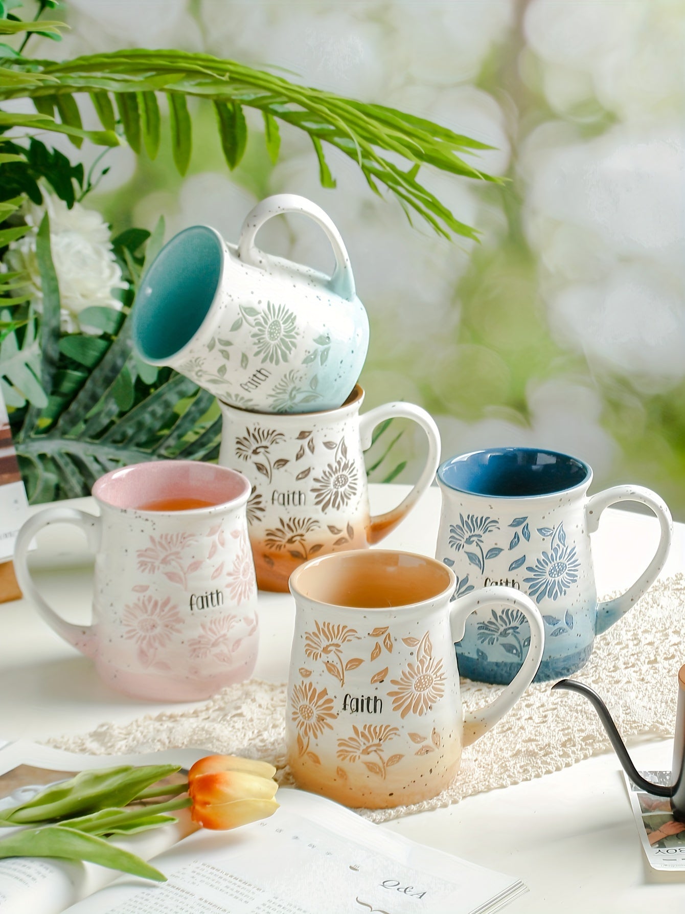 Large Ceramic Coffee Mugs,20 oz Ceramic Floral Mugs with Handle,Oversized Tea Cup Coffee Cup for Office & Home,Dishwasher and Microwave Safe Novelty