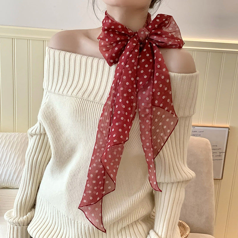 Z030 ladies&#039; long silk scarf, high-grade versatile chiffon silk scarf, spring and summer thin scarf ribbon, extended scarf belt