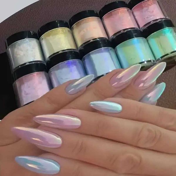 10 color multicolored holographic rainbow light flashing ice muscle aurora nail pigment powder fine mirror polishing 10g packXJ240815