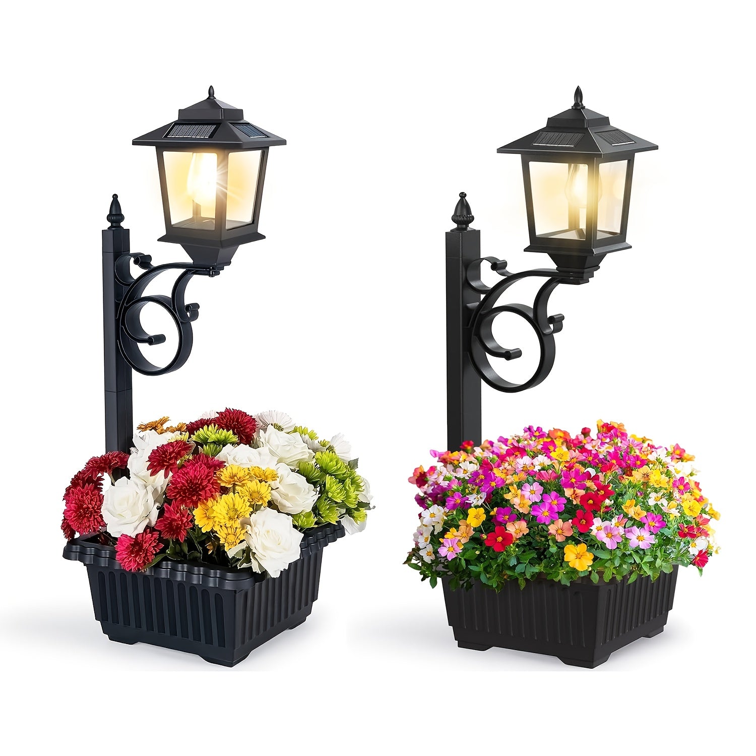 TEMU 2-pack Solar Light Set With Options - Includes Posts, Stakes, Planters & Wall Hardware For Patio, Yard, Deck & Porch
