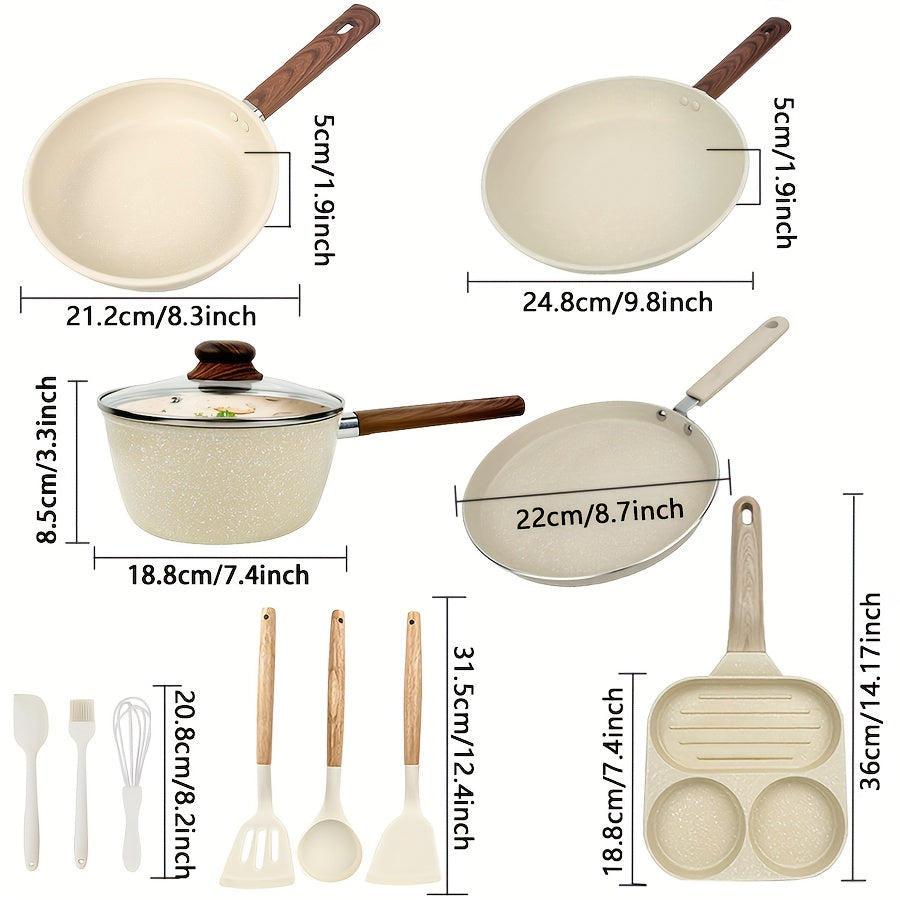 TEMU 2pcs-7pcs-12pcs Nonstick Kitchen Cookware Set, Pots And Pans Set, Including Frying Pan, With Lid, Egg Frying Pan, Steak Frying Pan, Oven Safe,