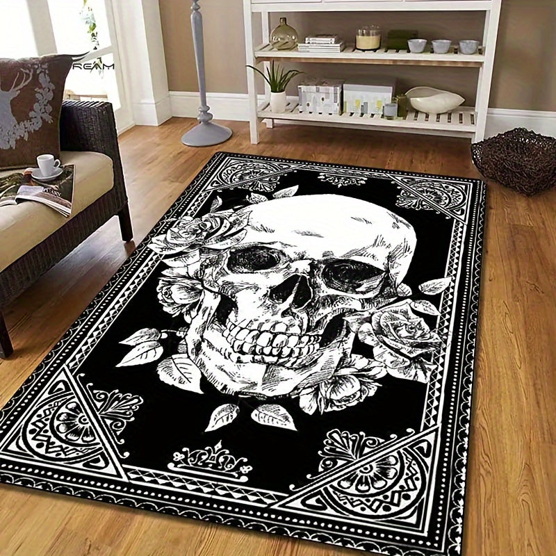 TEMU [handmade Polyester Gothic Rug] Gothic Floral Pattern Area Mat, Non-slip, Rectangle Floor Mat For Indoor, Outdoor, Garden, Patio - Handmade