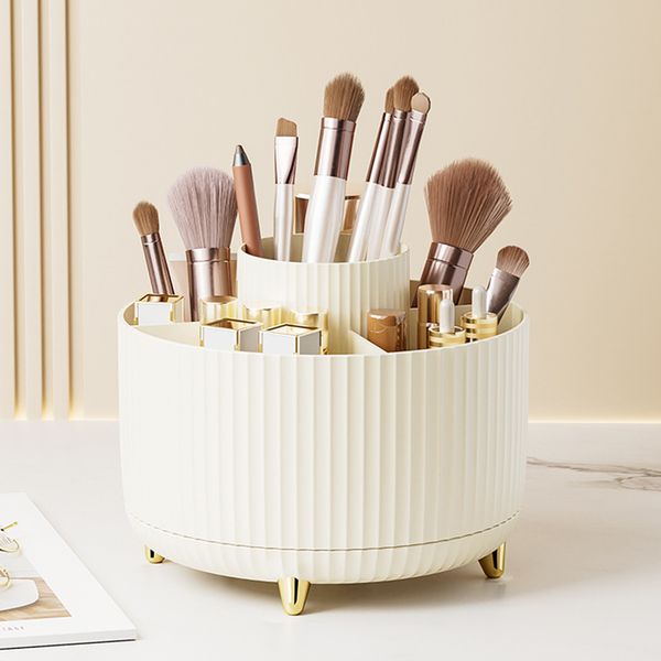 Office Rotating Pen Holder Large Capacity Desktop Stationery Storage Box Desk Makeup Brush Holder Light Luxury Style