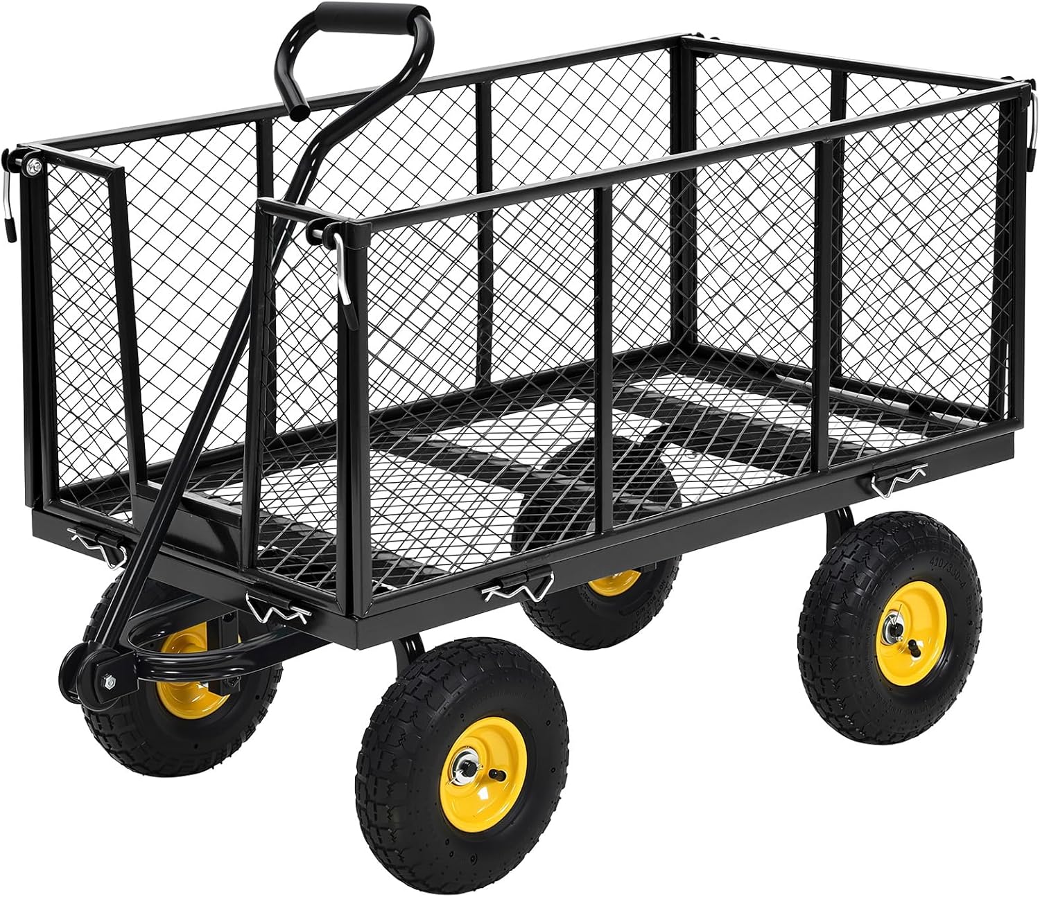 Garvee Heavy Duty Steel Garden Cart 900 LBS Load 3-in-1 Design 10" Pneumatic Tires 180° Rotating Handle Removable Sides for Farm Yard