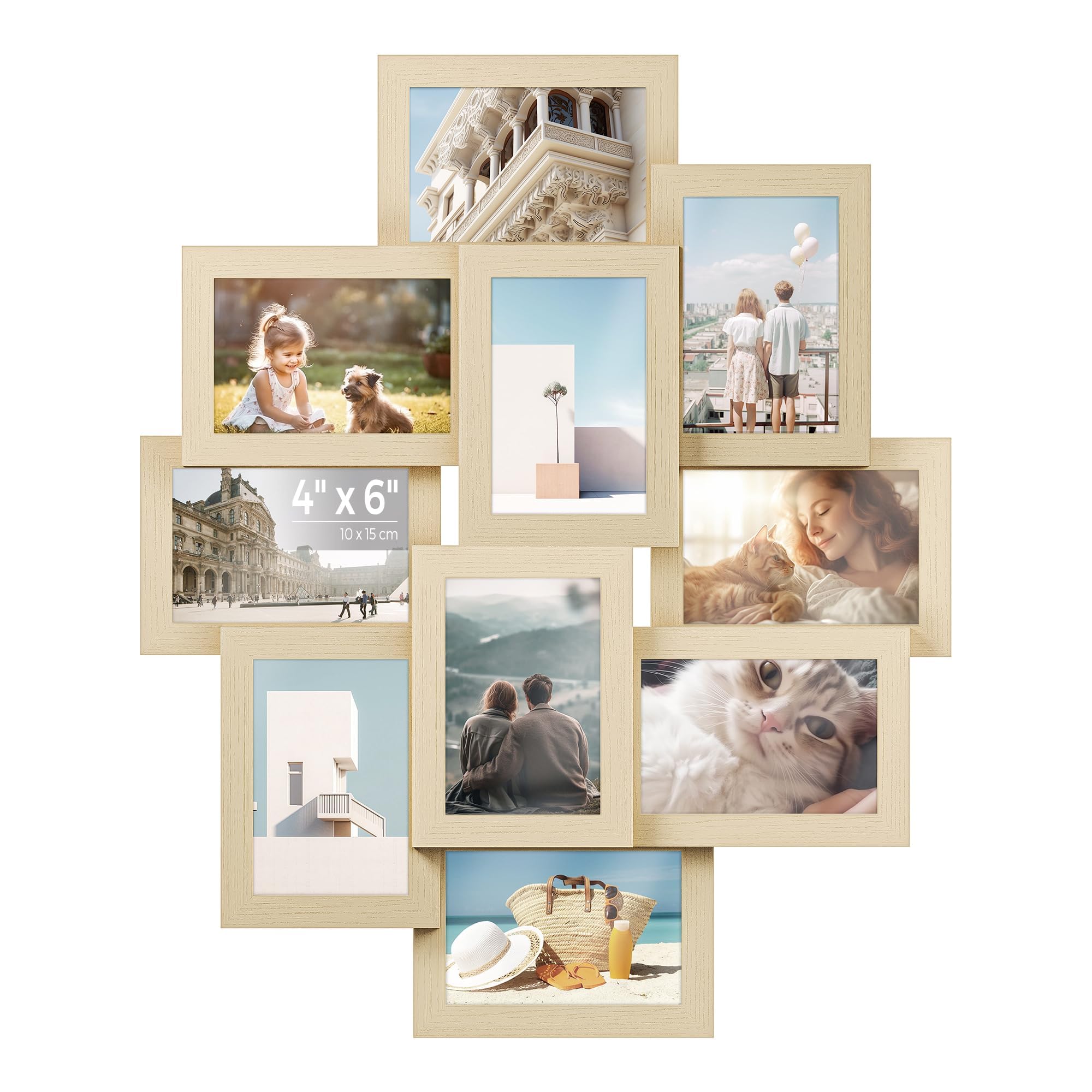 SONGMICS 4x6 Collage Picture Frames for Wall Decor, 10 Pack Family Photo Collage Frame Set for Gallery, Glass Front, Assembly Required, Natural Beige