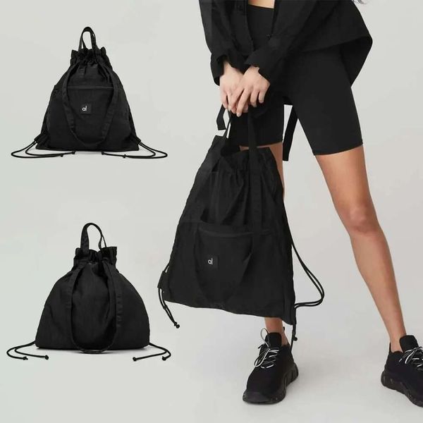 Al904 Black Utility Tote Back Pack Sport Double Drawstring Backpack Outdoor Commuting Storage Yoga Sports Bag