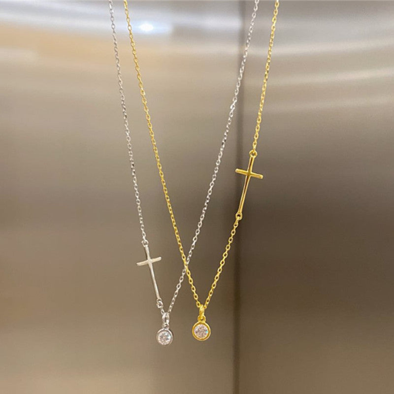 cross gold necklace designer for woman party s925 sterling silver chain 5A zirconia round pendant chokers luxury diamond necklaces jewelry womens fi