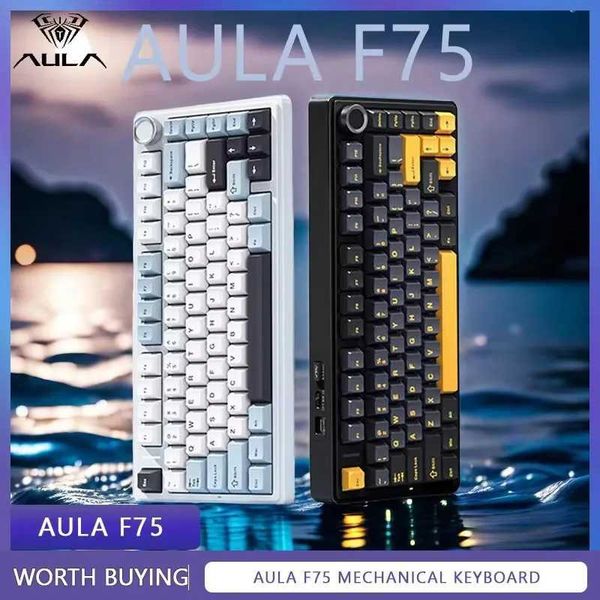 AULA F75 Customized mechanical keyboard Gasket structure Full key hot swappable Wireless the third mock examination Bluetooth S2410251