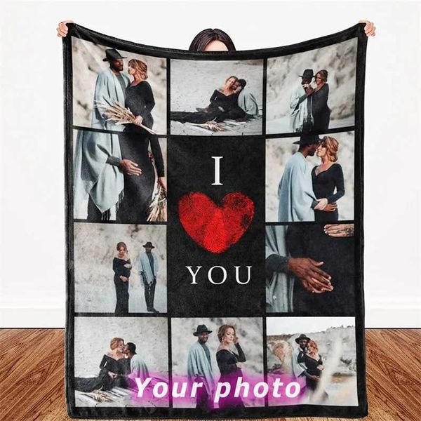 I Love You Custom Blanket with Photo Collage Text Personalized Picture Throw Blanket for Christmas Valentines Day Birthday GiftXJ241210