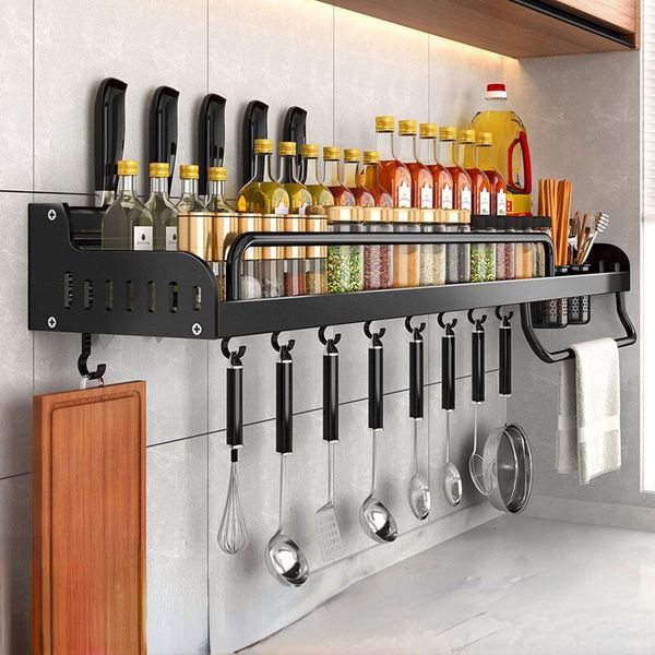 Storage Holders Racks Kitchen Shelf Wall mounted Spice Punch free Knife Holder Wall Season Bottle Chopstick Tube Organizer 230520