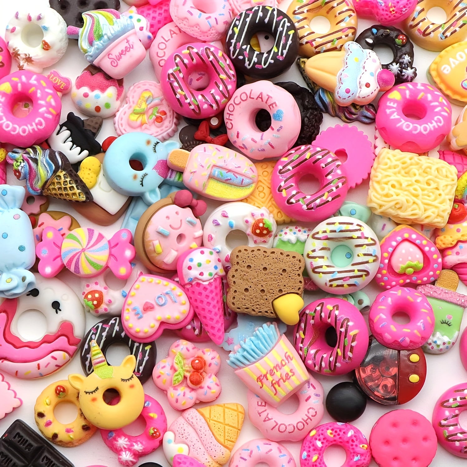 TEMU 100pcs Resin Flatback Charms Dounts Resin Food Resin Cabochons Slime Beads Making Supplies For Diy Craft Making And Ornament Scrapbooking