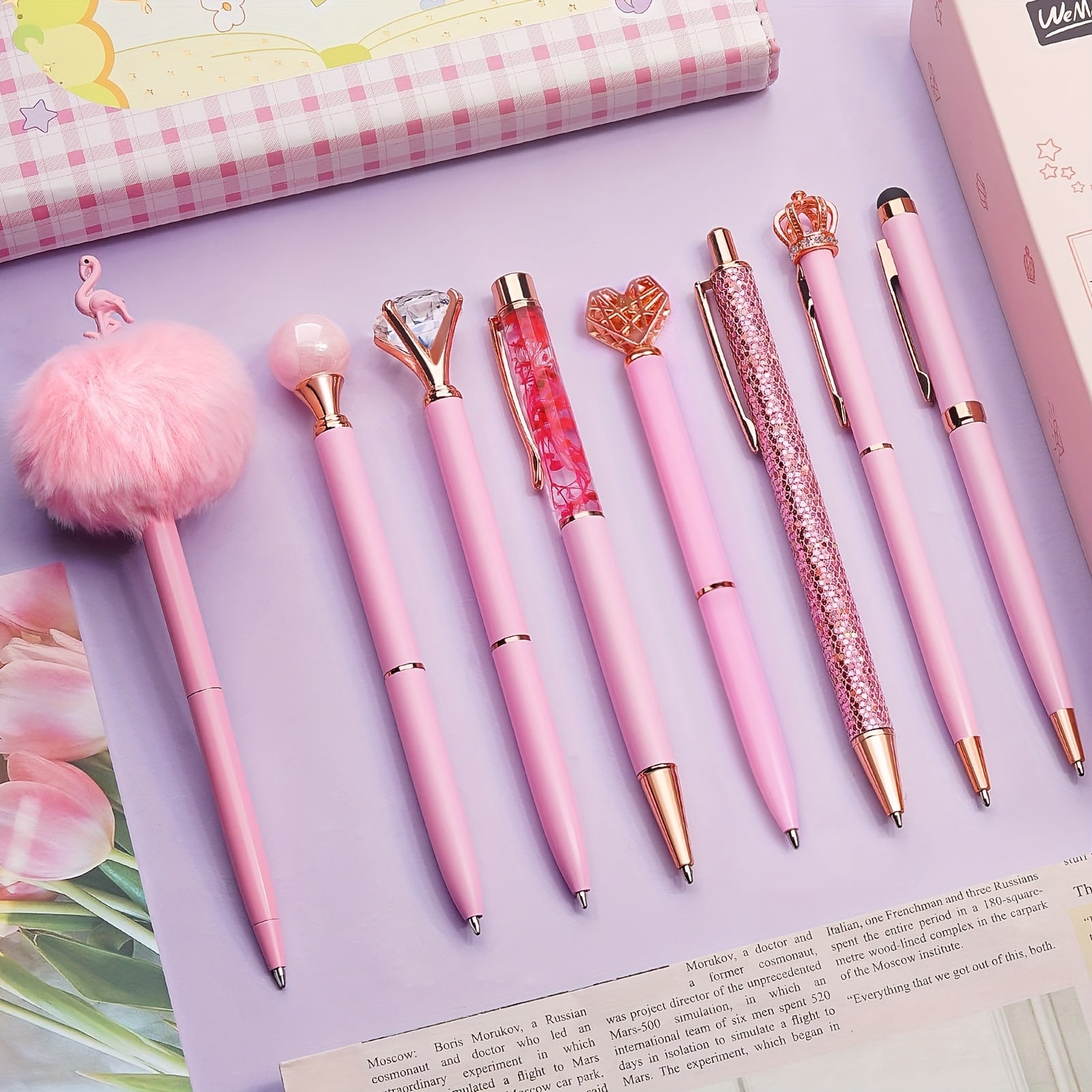 TEMU 8pcs Ballpoint Pens Set Metal Pen Glitter Pen For Journaling Bling In Ink Pretty Cute Pens Fancy Pens Gifts For Women Wedding School Office Desk