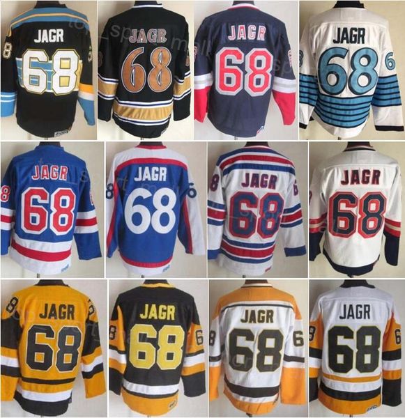 Men Retro Hockey 68 Jaromir Jagr Jersey CCM Retire Vintage Classic Embroidery And Sewing For Sport Fans Team Color Black White Blue Yellow P