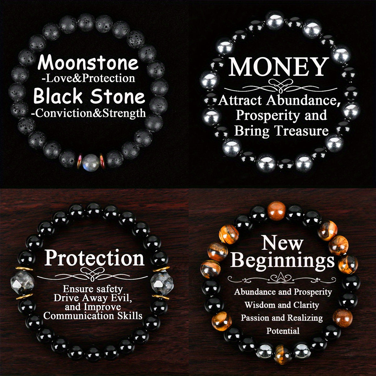 TEMU 4pcs Men's Natural Stone Elastic Fashion Handmade Bracelet, Perfect Father's Day Gift For Dad, Husband, Son, Boyfriend And Man