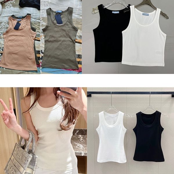 tank top Women&#039;s Tanks Camis embroidered cotton-blend tank top Shorts Designer T Shirts Yoga Suit Knitted Fitness Sports bra Mini Femme