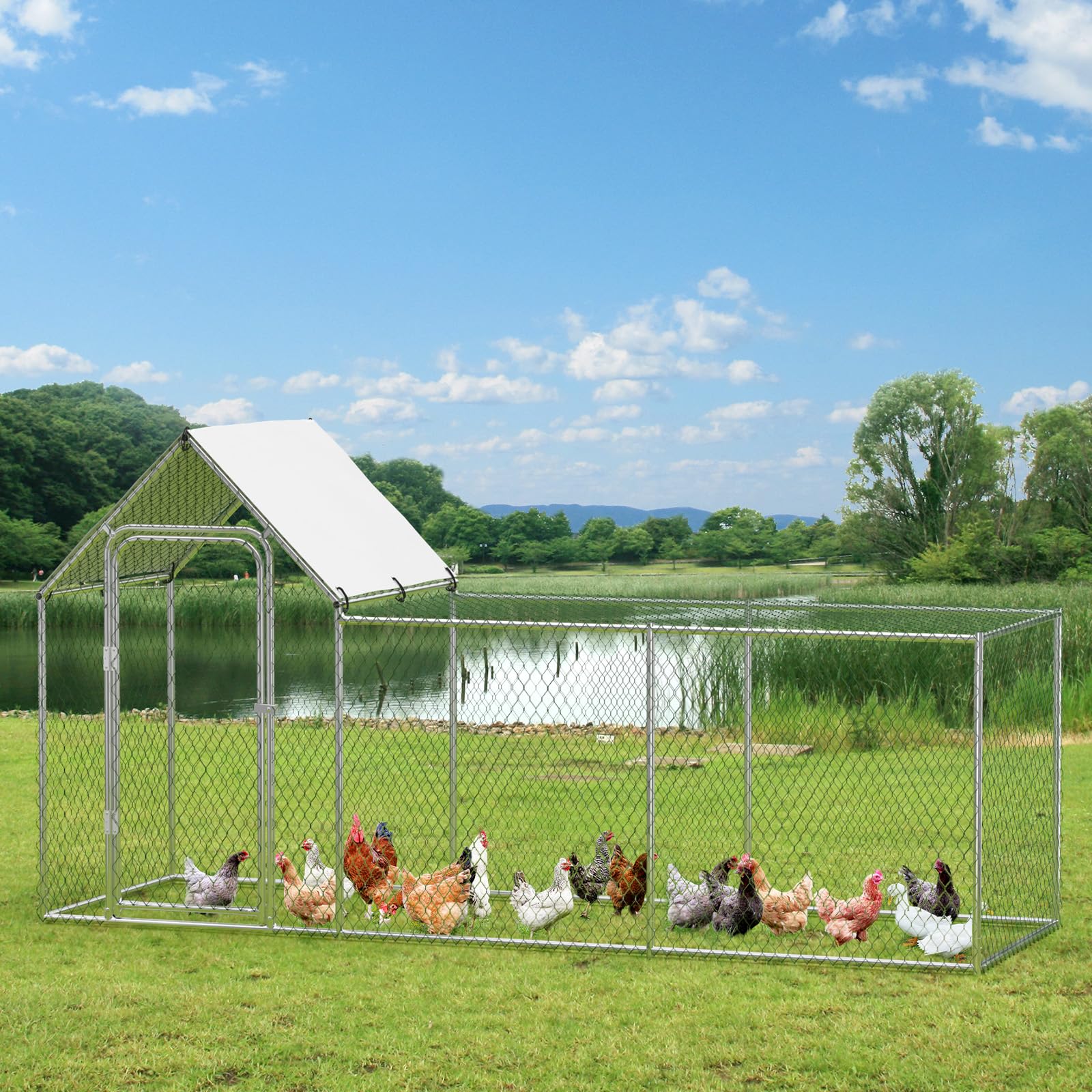 Garvee Chicken Coop Run Large Metal Chicken Pen Outdoor, Metal Chicken Coop with Waterproof and Anti-Uv Cover for 6-10 Chickens,Duck Rabbits Habitat -