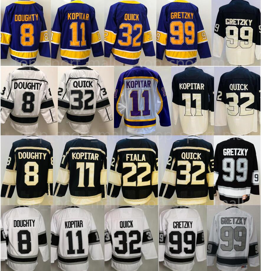 Reverse Retro Ice Hockey 11 Anze Kopitar Jerseys 8 Drew Doughty 22 Kevin Fiala 32 Jonathan Quick 99 Wayne Gretzky Blank White Black Purple Stadium S
