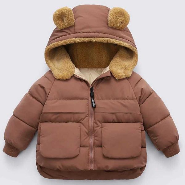 Girls New Woolen Thicken Bear Hooded Outerwear Winter Jacket Coat Toddler Overall Kids Cotton-Padded Children Clothing for 2-7yM240814