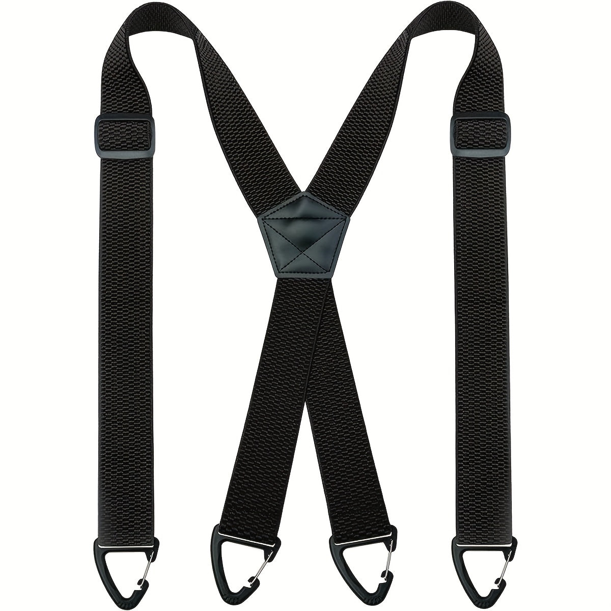 TEMU Men's 3.8cm Four-corner Adjustable Hiking Suspenders - Black Elastic Outdoor Back Strap With Metal Rings, Durable & Comfortable For Hiking,