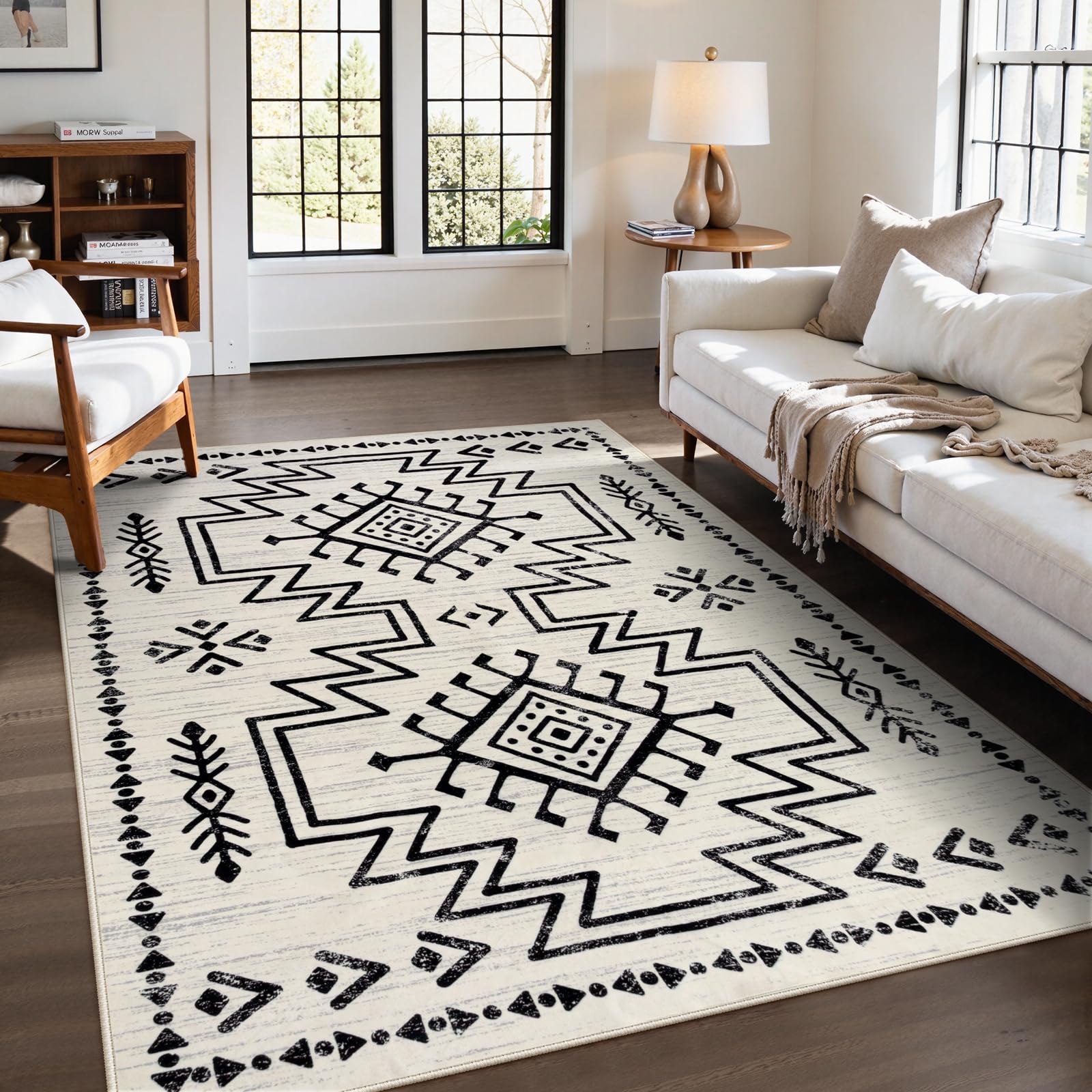 Lahome 5x7 Moroccan Living Room Rugs, Boho Soft Washable Area Rugs for Bedroom, Western Low Pile Non Shedding Distressed Aztec Dining Room Carpet for