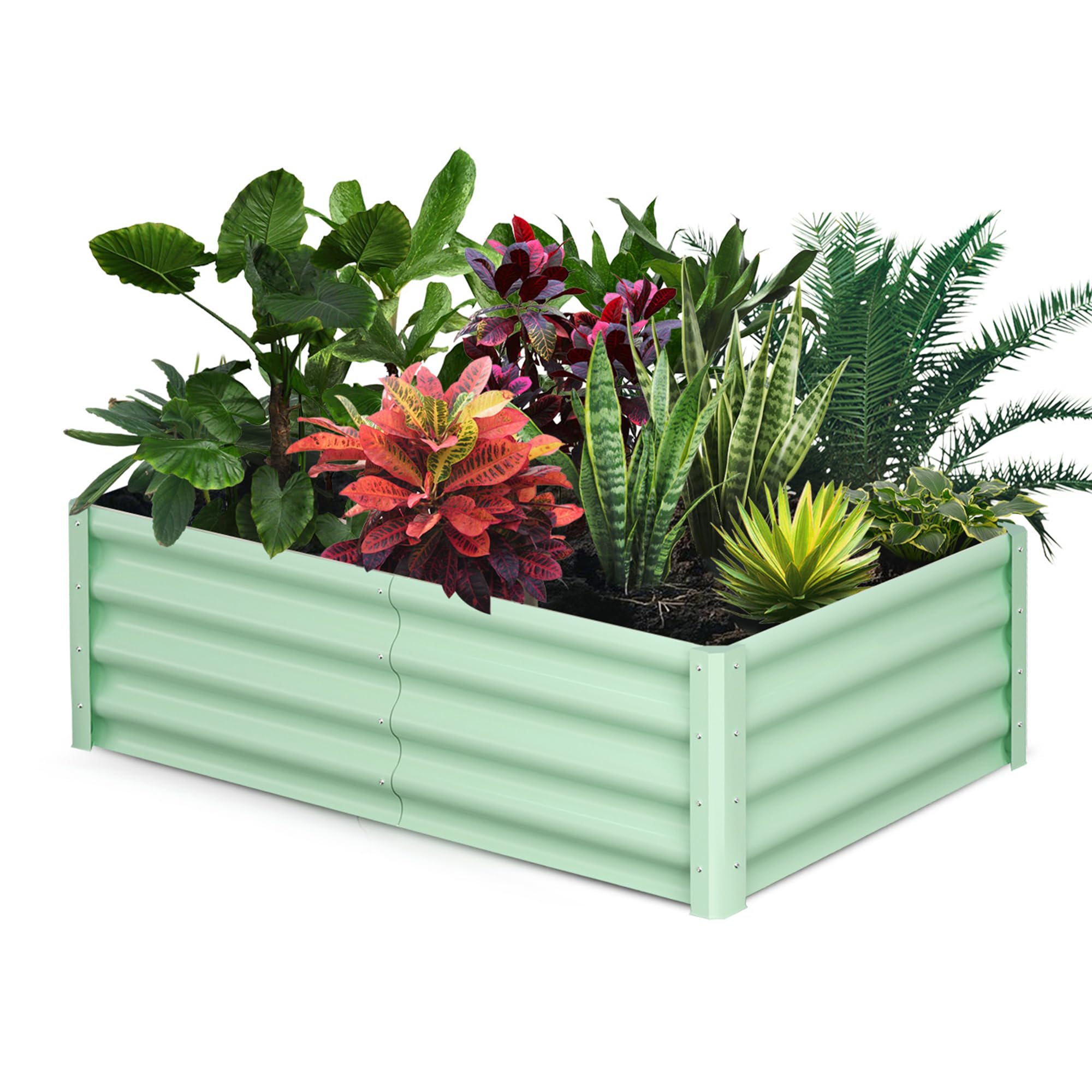 Garvee 6' X 3' X 1' Galvanized Raised Garden Bed, Outdoor Rectangular Metal Planter for Vegetables, Flowers & Herbs, Green