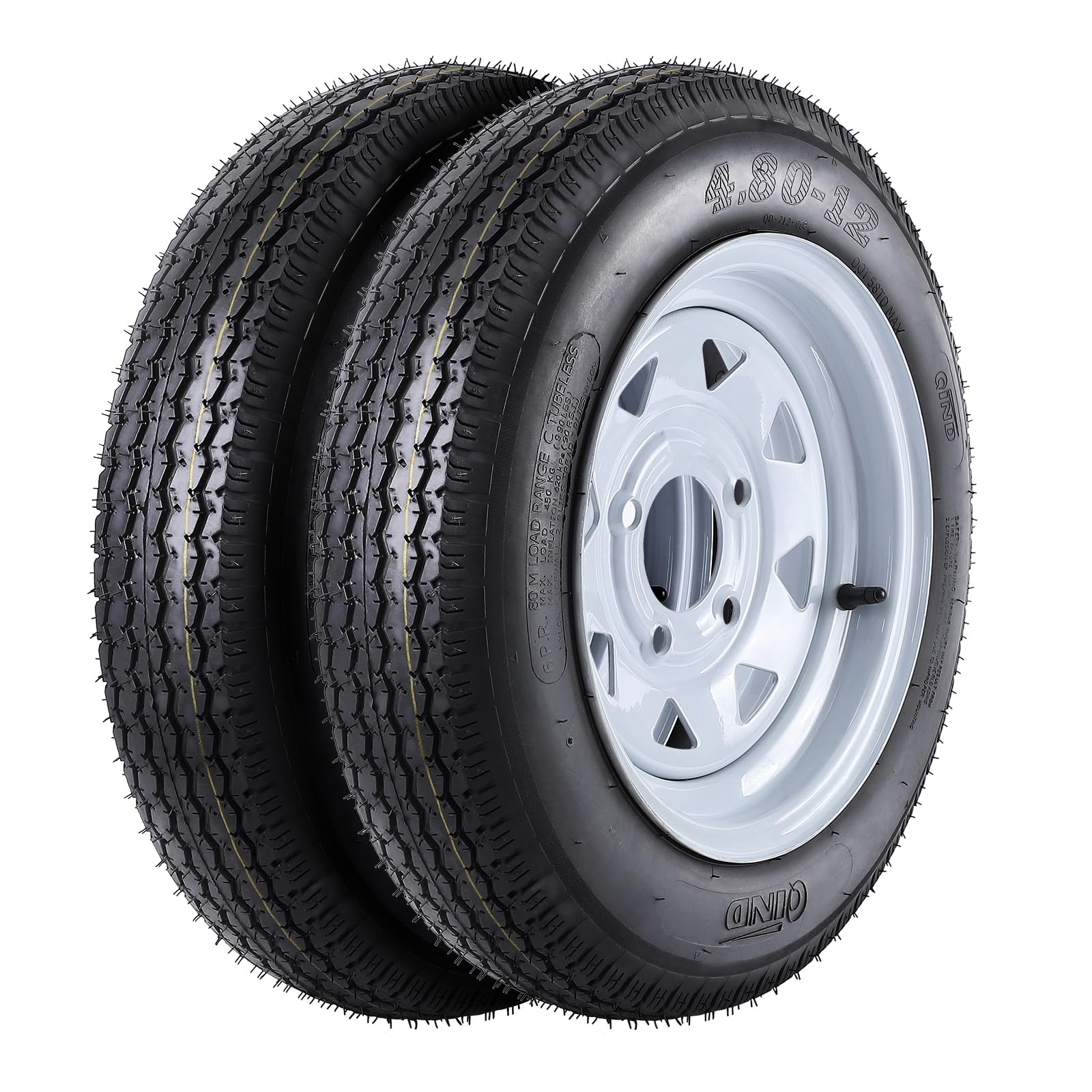 Garvee 4.80-12 Trailer Tires, 2 Pack, Load Range C 6PLY, 12"x4" Rims 4 Lug on 4", Max Load 990 LBS @ 90 PSI, Durable All-Purpose Design for Utility, C