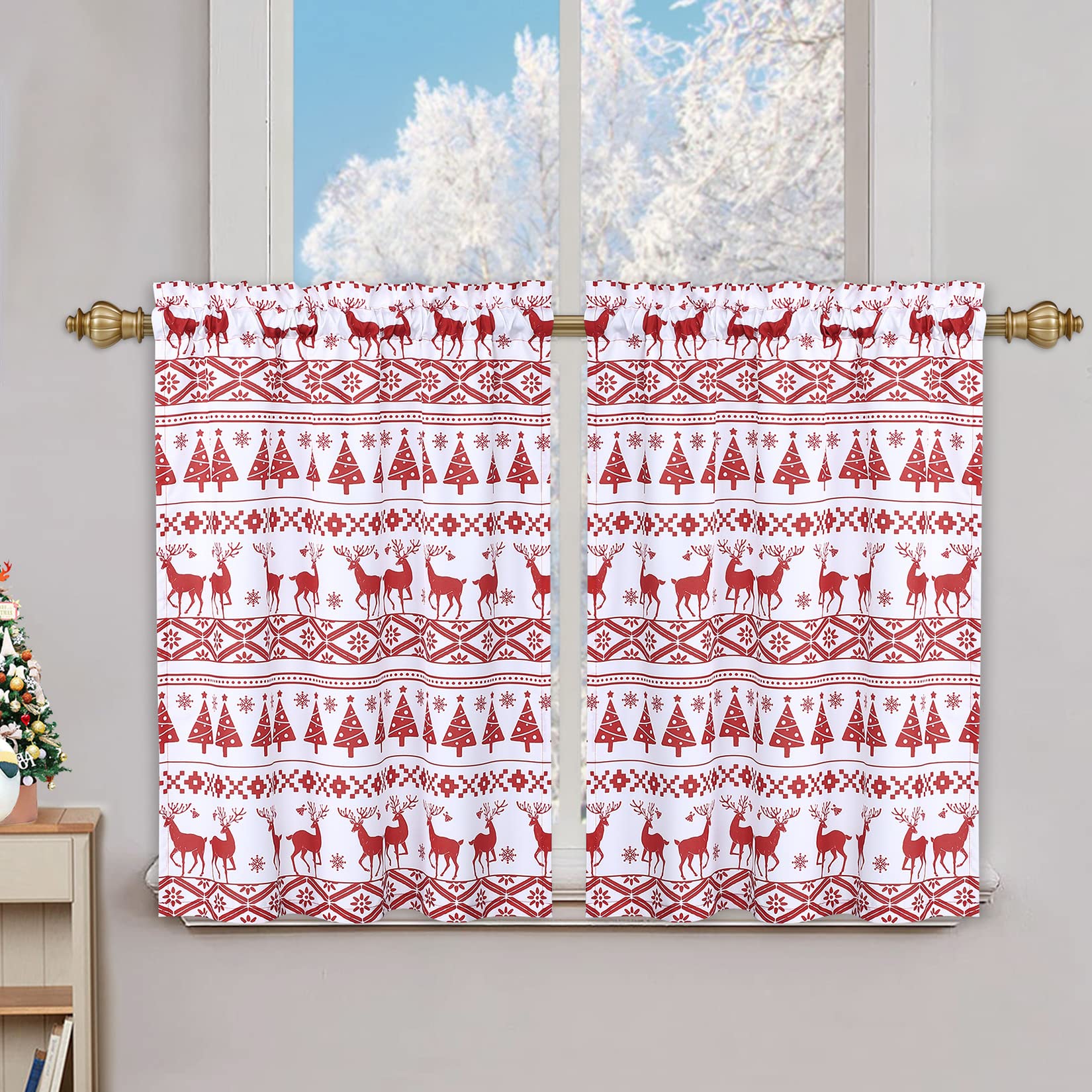 Garvee Christmas Tier Curtains Textured Boho Cafe Curtains Farmhouse Kitchen Curtains Small Window Curtain Window Curtain Set for Bathroom Half Window