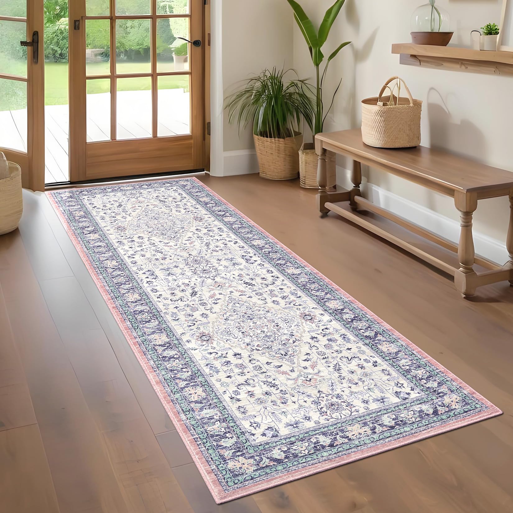 Garvee 2x6 Hallway Runner Washable Rugs Vintage Non Slip Carpets for Living Room Bedroom, Purple