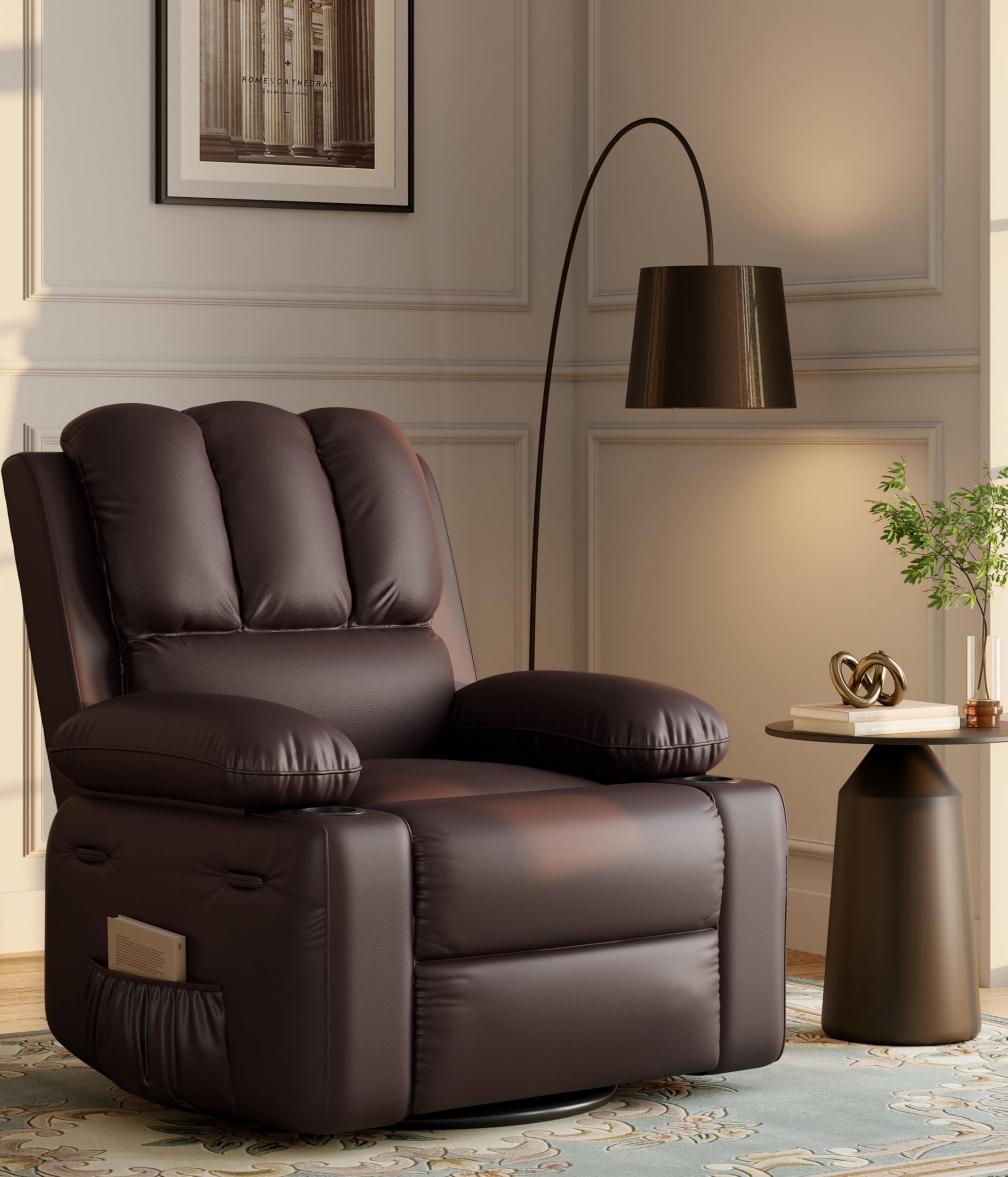 Garvee 22'' Massage Recliner Chair for Adults, Lazy Boy Recliner with Vibrating and Heating, PU Leather Recliner with Cup Holders and Side Pockets, fo