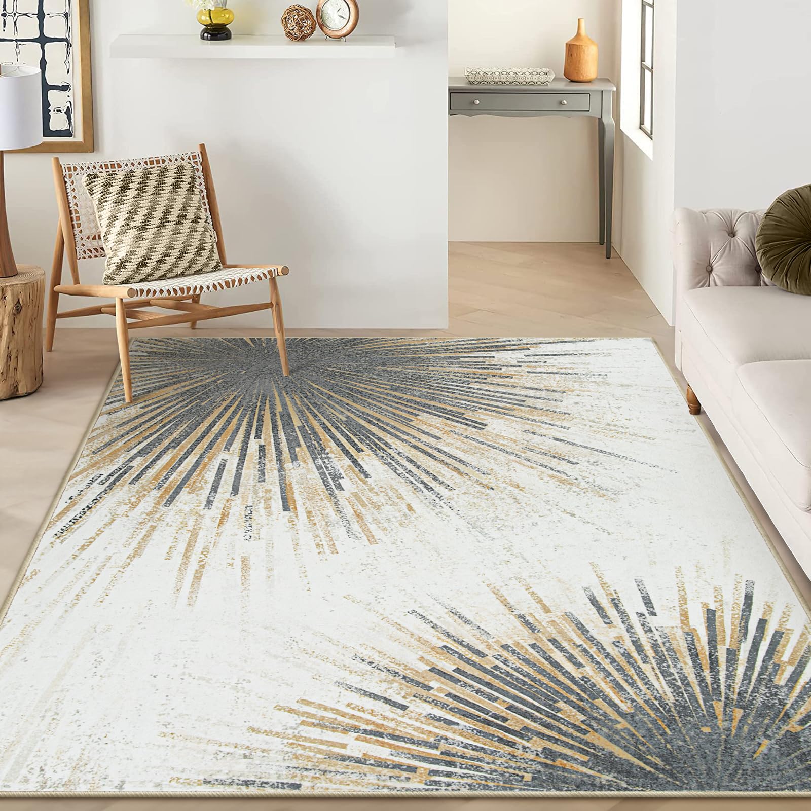 Lahome Modern Rugs for Living Room 5x7 Rug - Machine Washable Rugs Throw Soft Bedroom Area Rug Ultra-Thin Non-Slip Dining Room Rug, Abstract Print Car