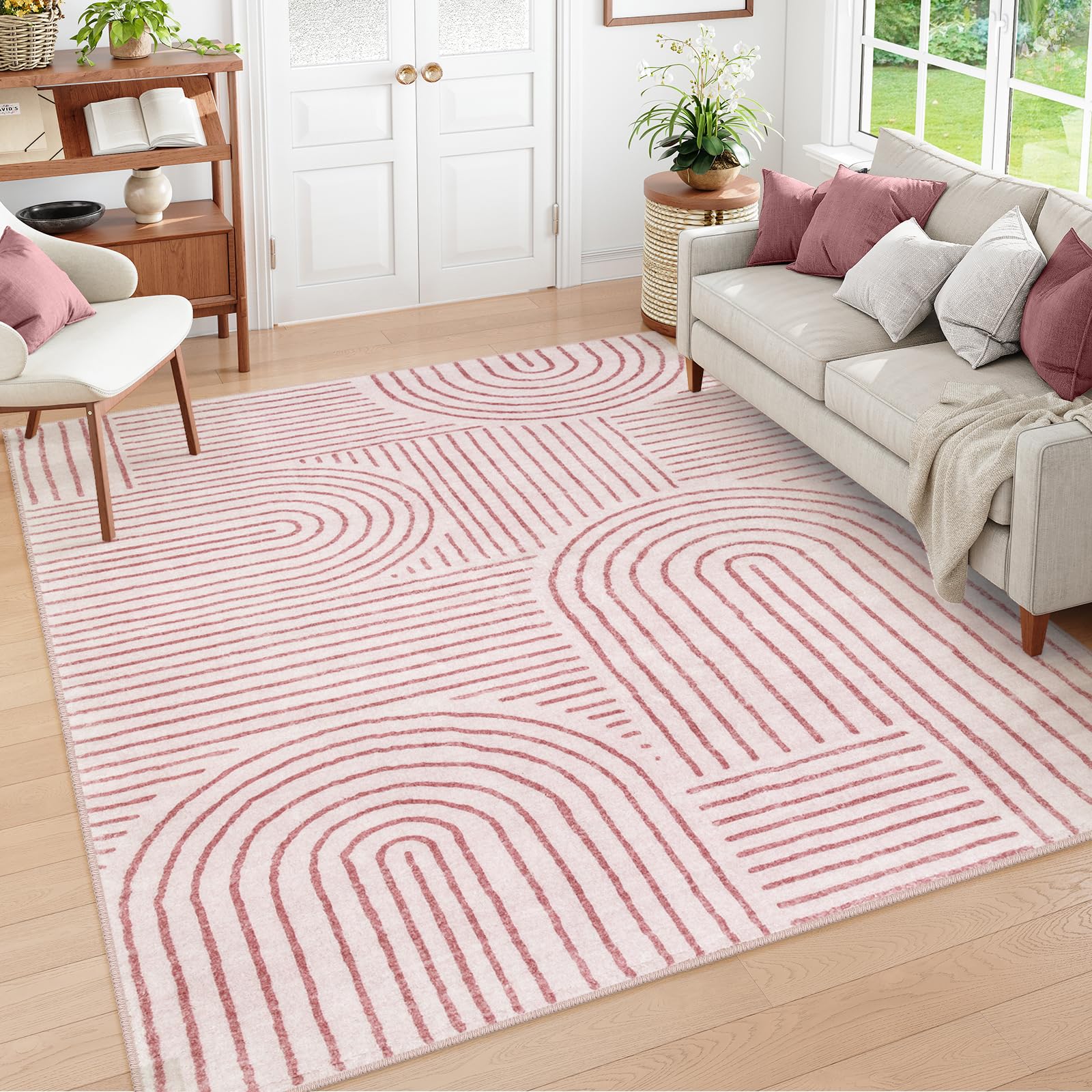 Lahome Abstract 6x9 Area Rugs, Soft Pink Rugs for Bedroom Girls, Ultra-Thin Non Slip Washable Throw Large Carpet for Living Room Dining Room Office (6