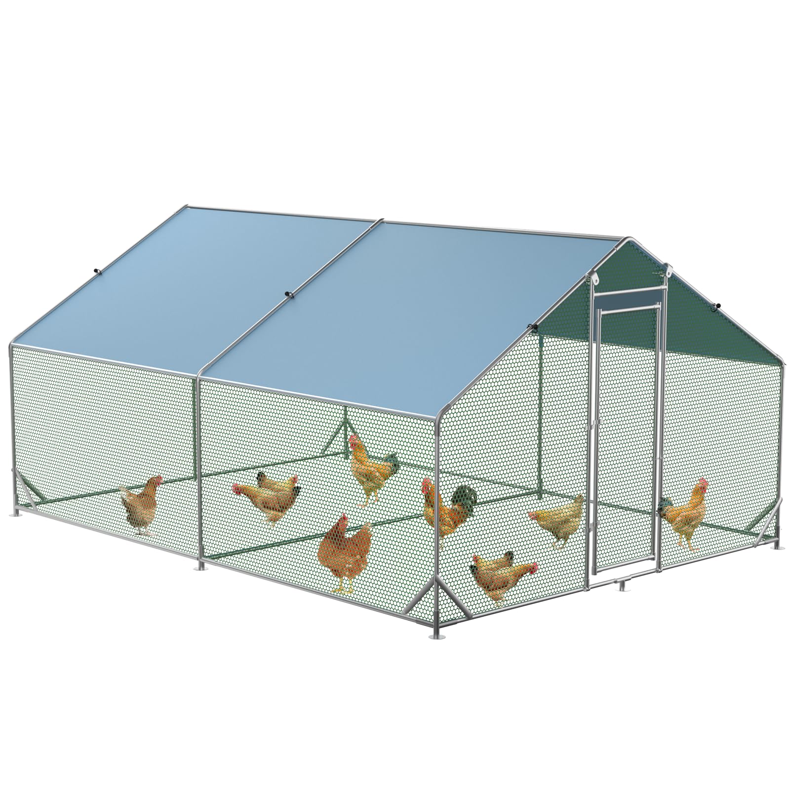 Garvee Chicken Run 9.8'x13'x6.4', Large Metal Chicken Coop Heavy Duty Hen House with Waterproof Anti-Uv Cover for Outdoor Chicken Pens with Reforced T