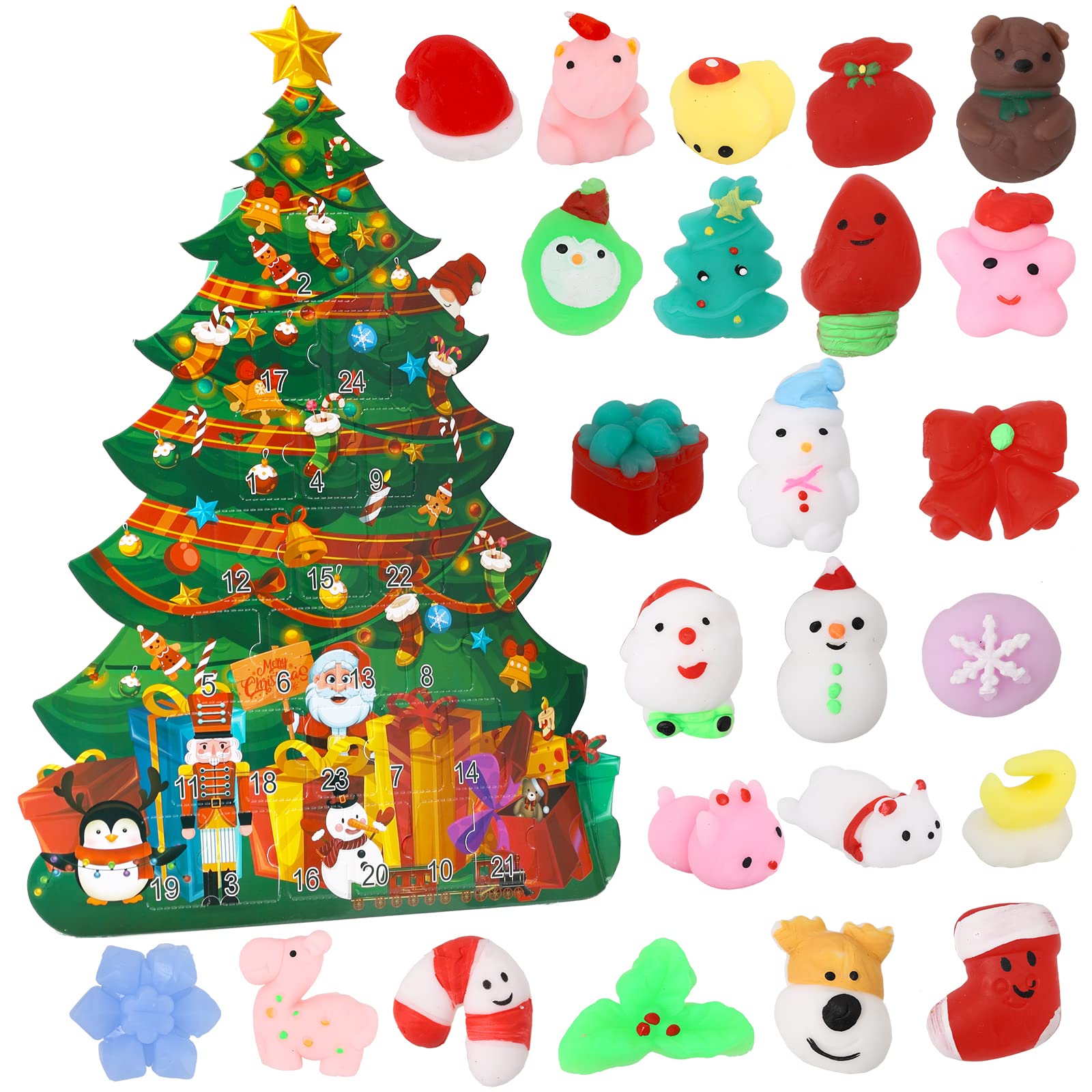 Garvee Christmas Advent Calendar 2022 with Mochi Toys, 24 Pcs Christmas Countdown Advent Calendar with Christmas Themed Mochi Squishy Toys for Kids Pa