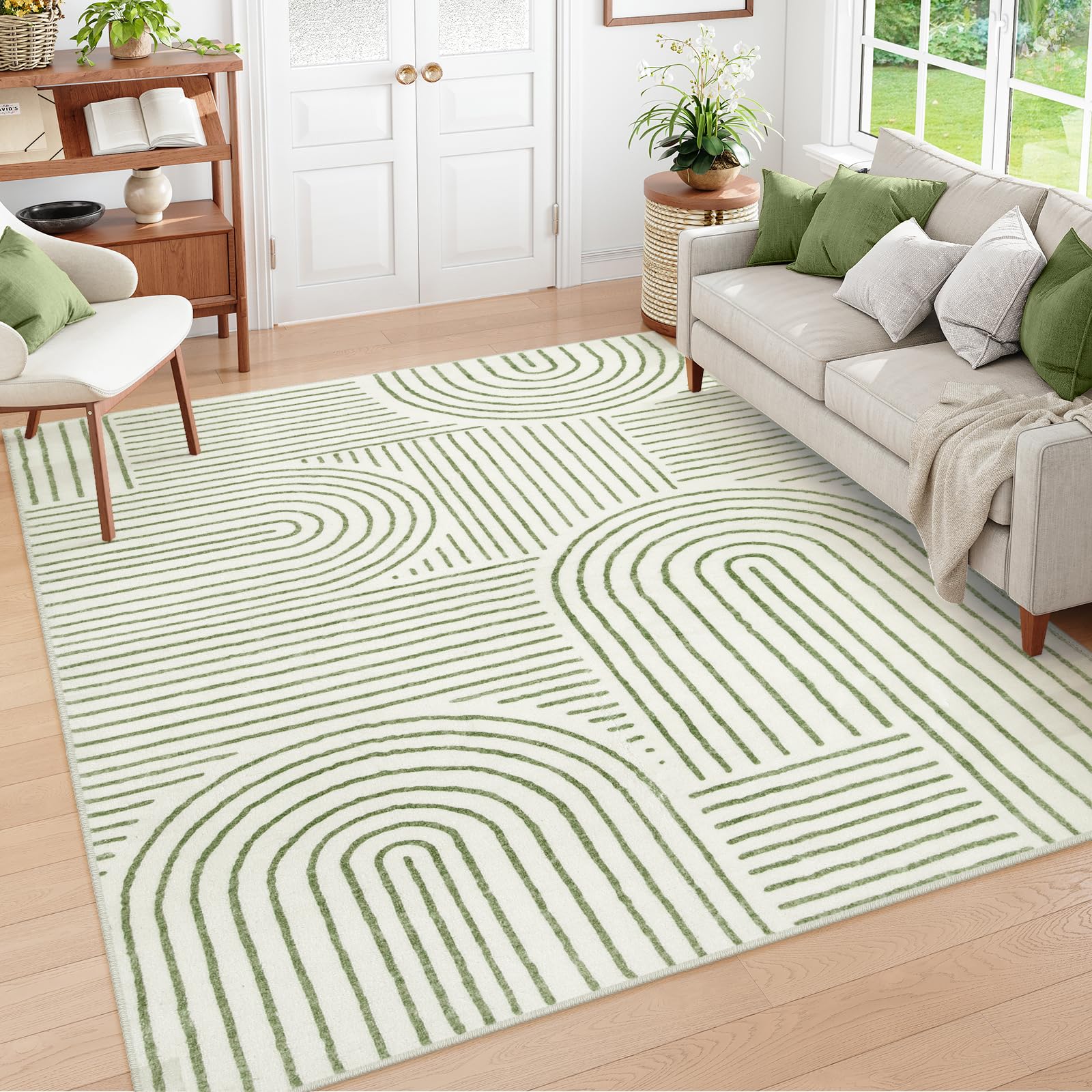 Lahome Abstract Washable Area Rug 5x7, Soft Bedroom Rug Ultra-Thin Non Slip Green Rugs for Living Room, Modern Accent Rug Large Carpet for Dining Room
