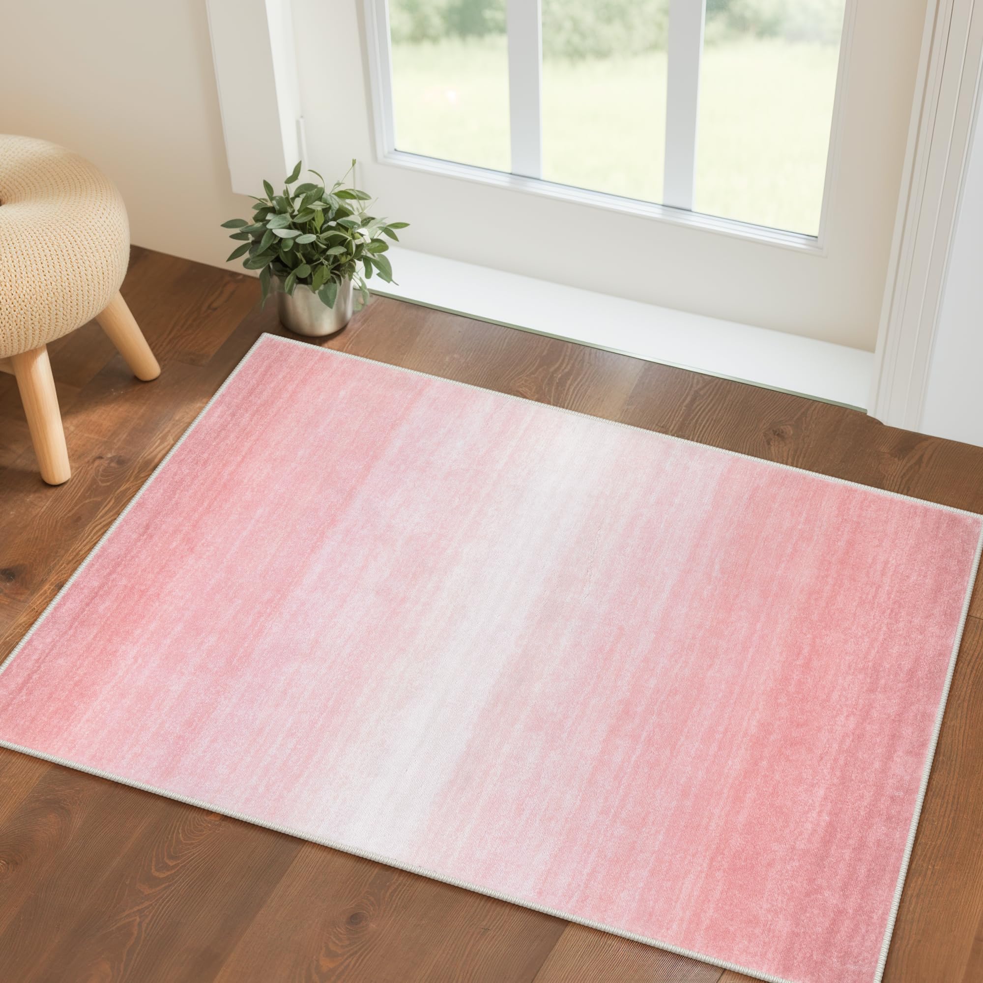 Lahome Modern Ombre Pink Rugs for Entryway, 2x3 Washable Rugs for Bedroom Ultra-Thin Soft Small Kitchen Rugs Non Slip Indoor Door Mat Gradient Carpet