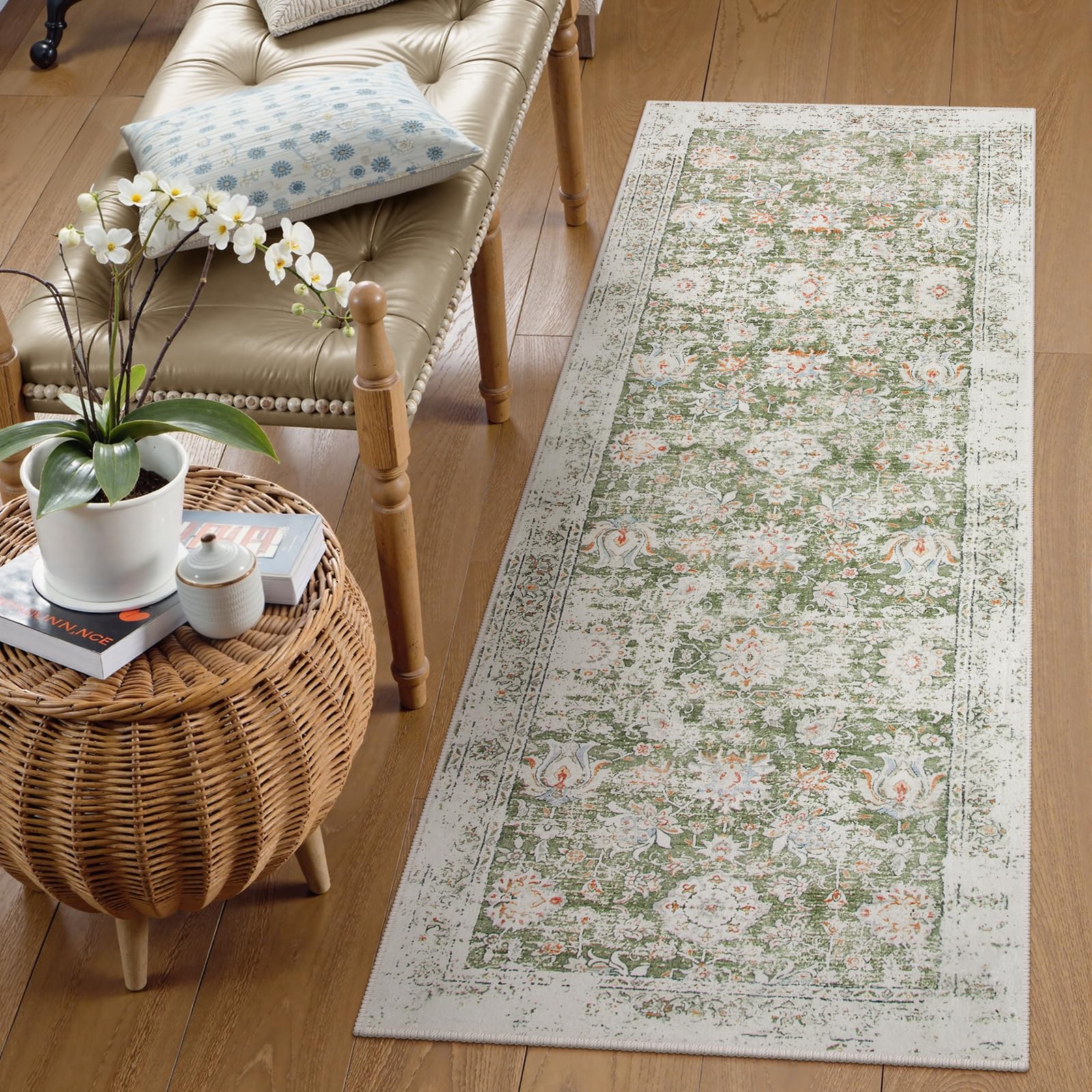Lahome Vintage Floral Runners for Hallways, 2x6 Soft Kitchen Rugs Non Slip Washable Runner Rug,Ultra-Thin Indoor Carpet Runners for Bathroom Bedroom �