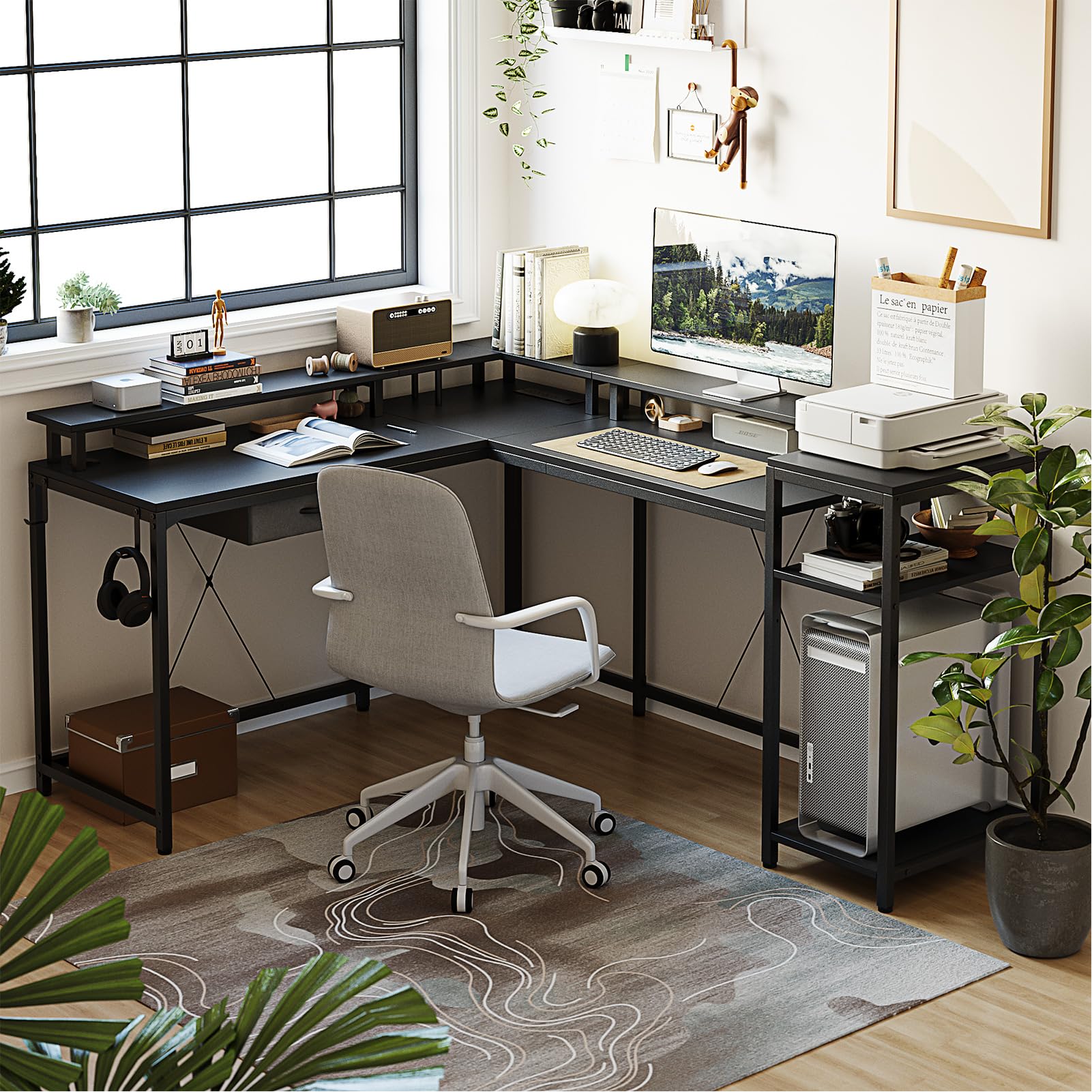 Garvee 68" L Gaming Desk with Drawer, Power Outlet & LED Lights