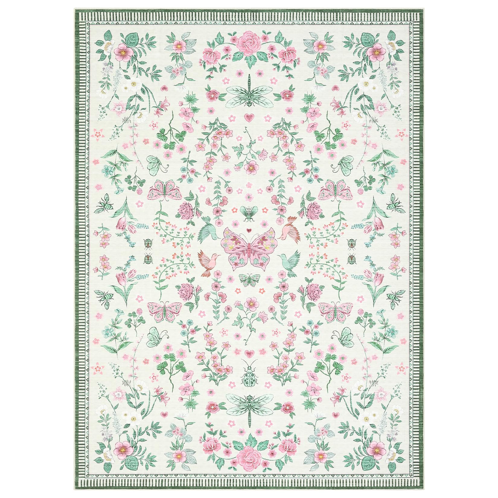 Garvee 10x13 Modern Floral Machine Washable Area Rugs, Large Non-Slip Carpet for Bedroom Living Room, Pink
