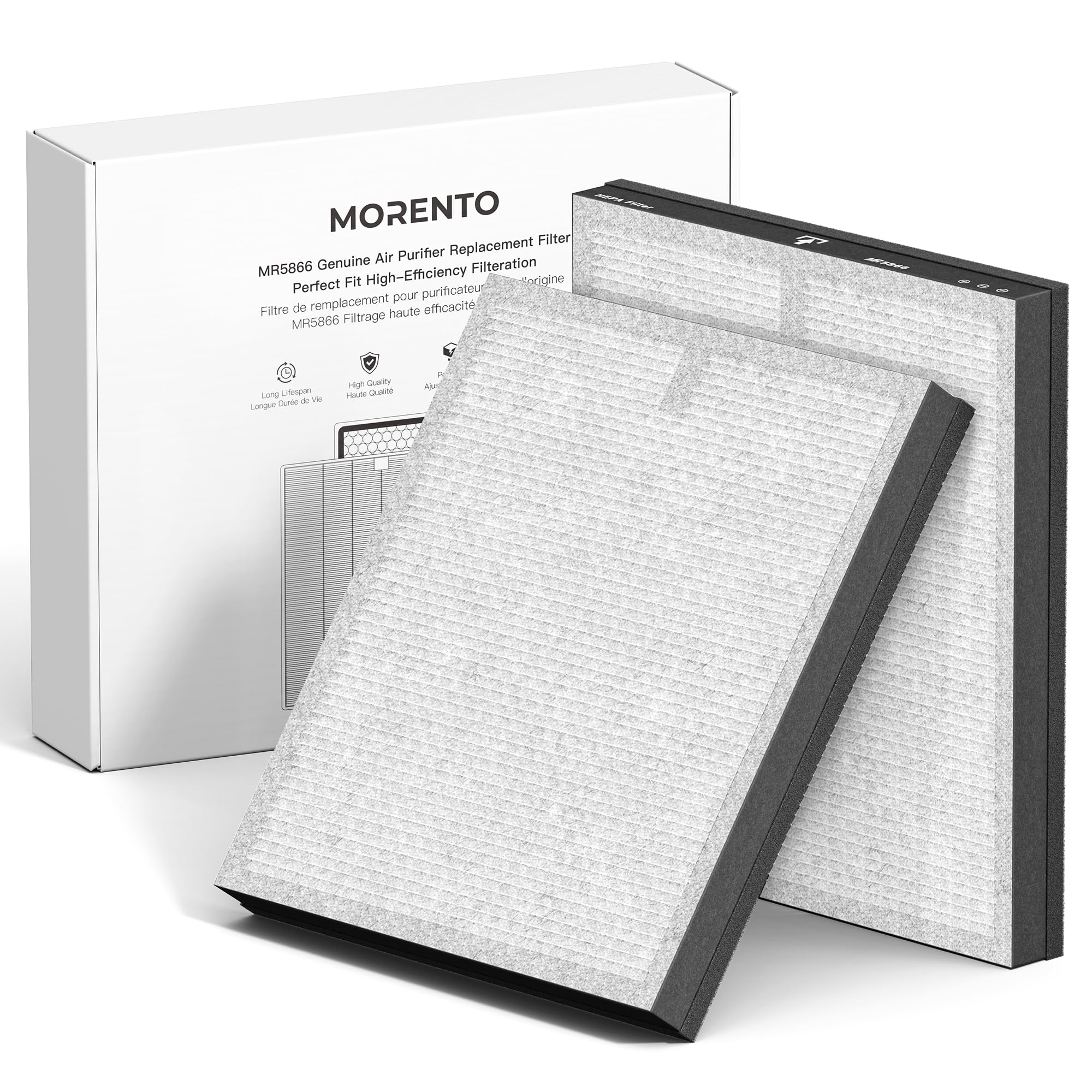 MORENTO Genuine Air Purifier Replacement Filter, True HEPA Filter Compatible with MR5866 for 99.97% Air Pollutants, Odor and Smoke, Enhanced Version M