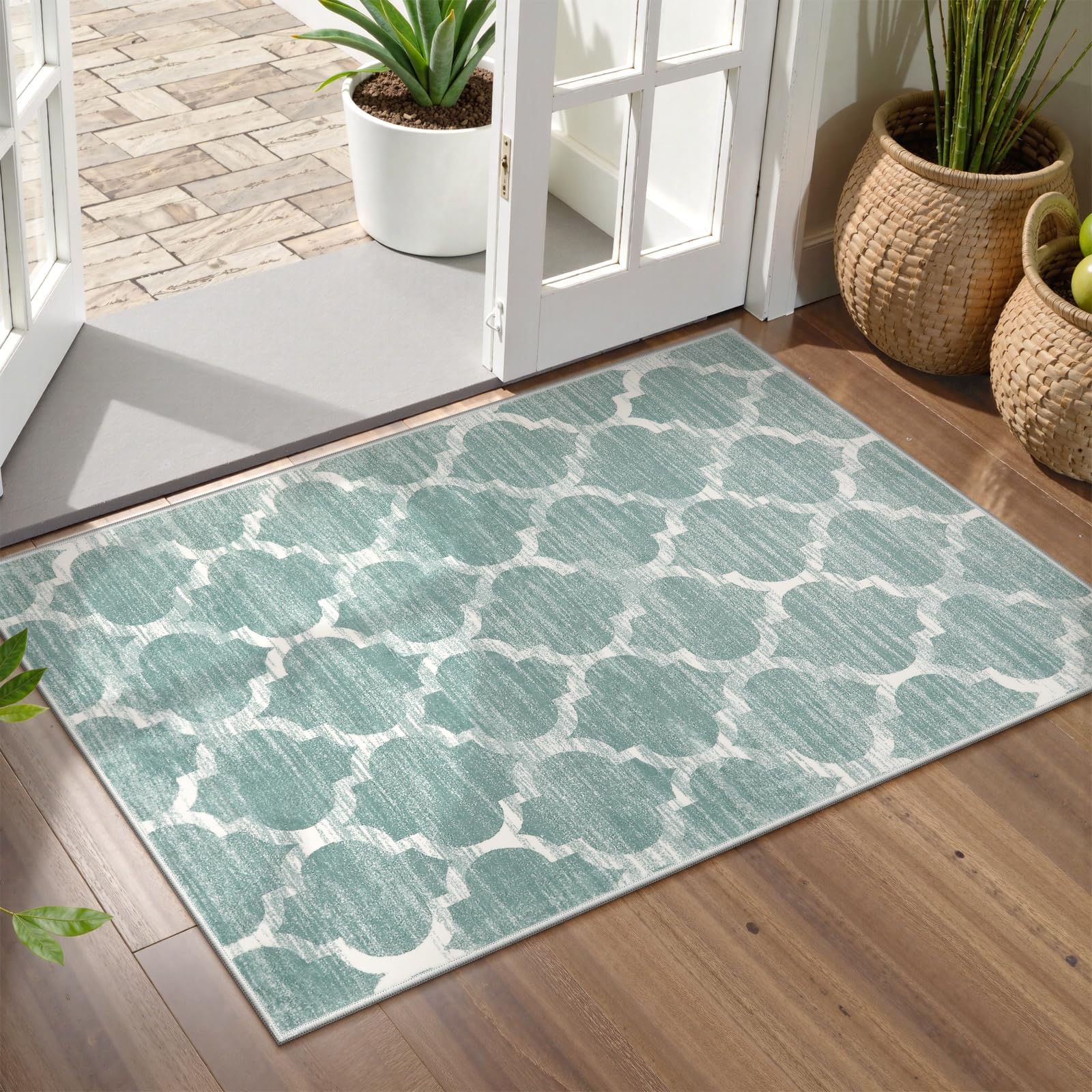 Lahome Moroccan Washable Kitchen Rug - 2x3 Small Non-Slip Entry Rugs Door Mat Indoor Entrance Soft Throw Area Rugs for Bedroom Sage Distressed Floor D