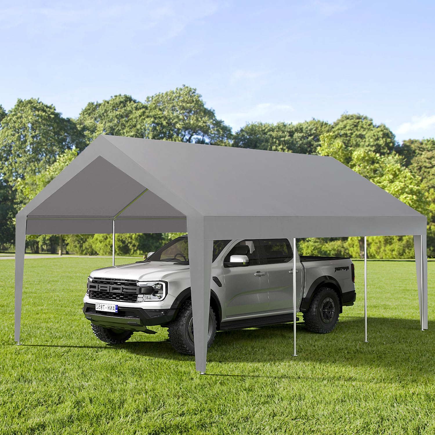 Garvee 10' X 20' Heavy Duty Carport with UV Resistant Canopy, Powder-Coated Steel Frame, Portable Garage Tent for Car, Bike, Boat, Grey