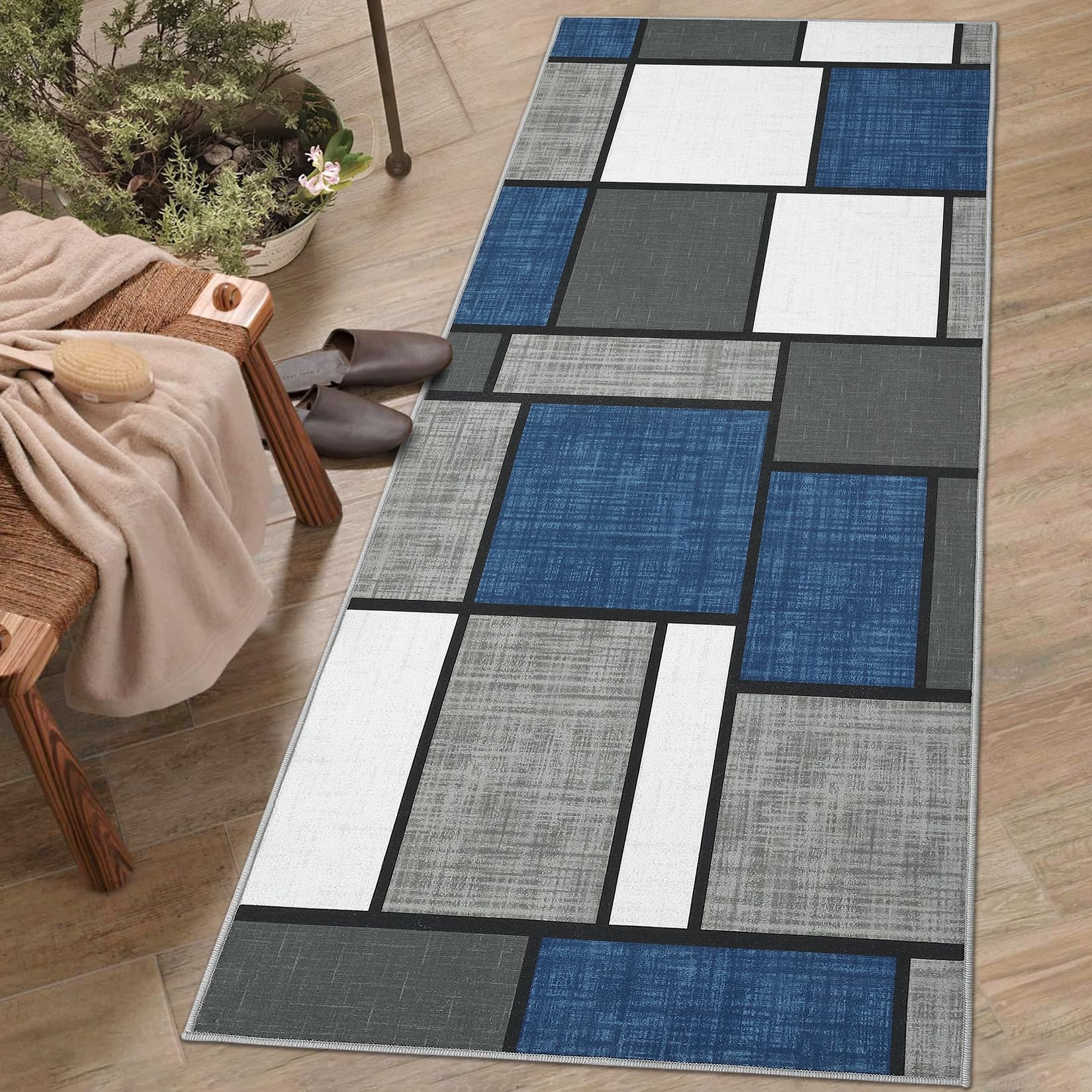 Garvee Runner Rug for Hallway Machine Washable Rugs Geometric Modern Rug Entry Rug Non Slip Rug for Bedroom Stain Resistant Floor Mats Classroom Offic