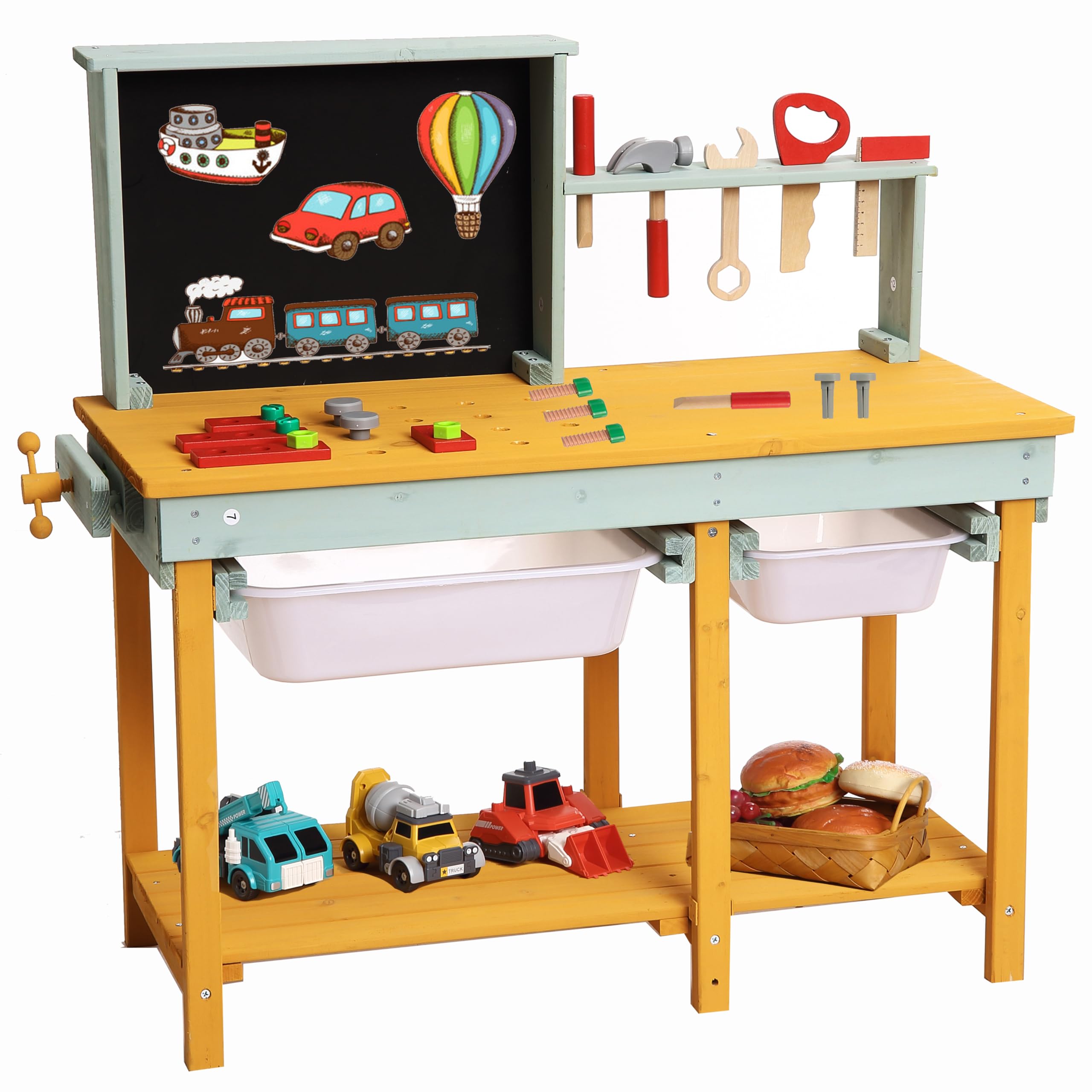 Garvee Workbench with drawers, Pretend Play Toys Workbench for Kids,Workshop with Building Tools Sets,Construction Toys Educational Gift for Toddlers 