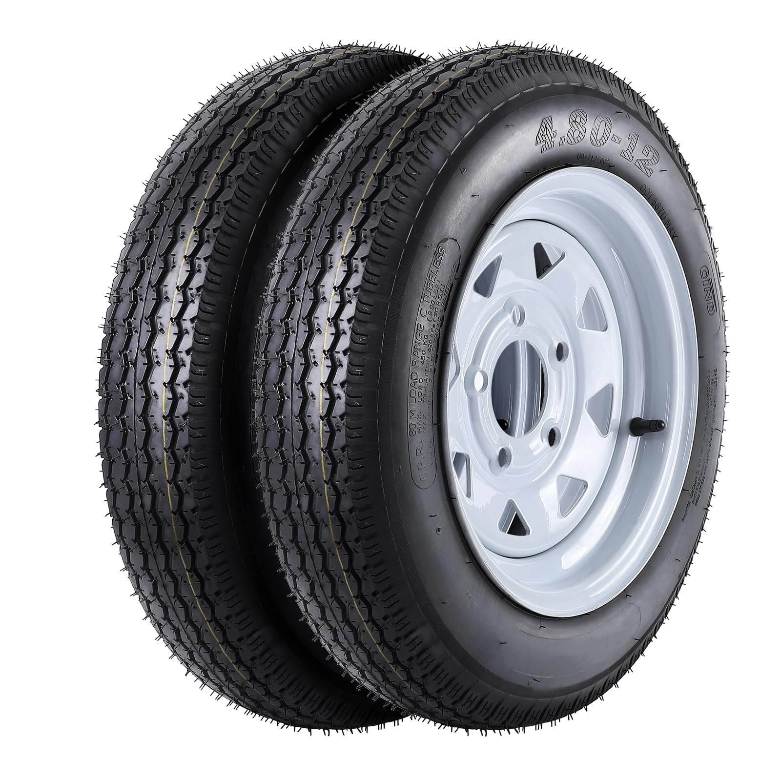 Garvee 2 Trailer Tires 4.80-12 with 12" Rims, 6PR, 5 Lug 4.5", Load Range C, Heavy Duty 6 Ply for Utility-Cargo-Boat Trailers, Black