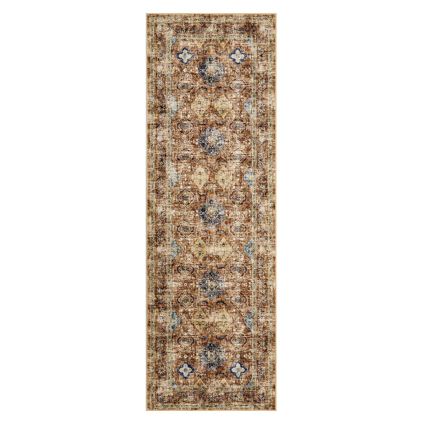Garvee Area Rugs Vintage Oriental Printed Distressed Design Non Slip Soft Carpet for Living Room Bedroom 2x6Ft Orange